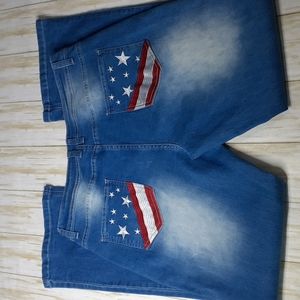 Embroidered Back Pockets Faded Super Stretchy Blue Jeans Size L No Brand